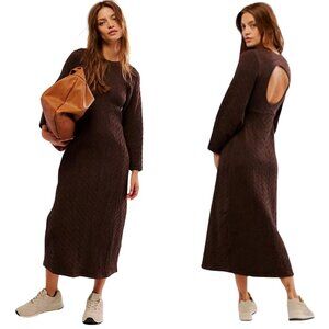 Free People Gabby Seamless Midi Dress Women's M/L Chocolate Brown Textured NWT